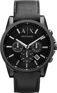 AX Armani Exchange Chronograph Leather Strap Watch