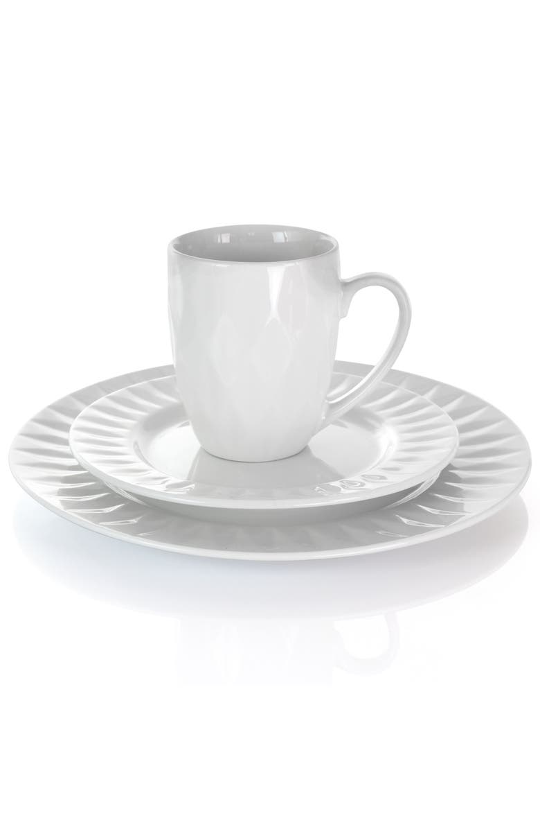 Elama Sienna 18 Piece Porcelain Dinnerware Set, Alternate, color, White