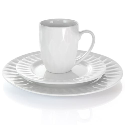 Elama Sienna 18 Piece Porcelain Dinnerware Set In White