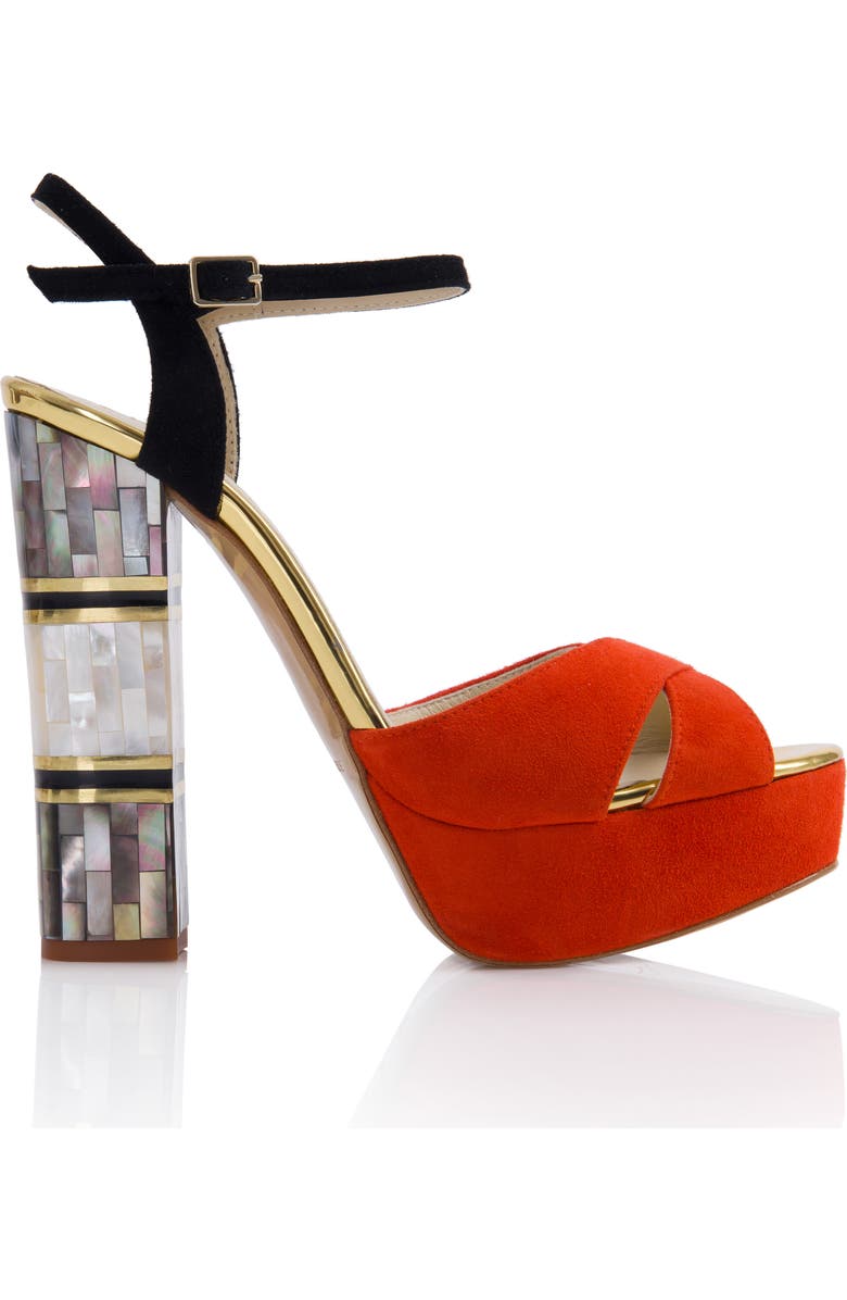 Freya Rose Suki Ankle Strap Pearl Heel Sandal, Main, color, Red