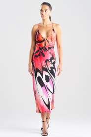 Natori Butterfly Linen Blend Open Back Slip Dress