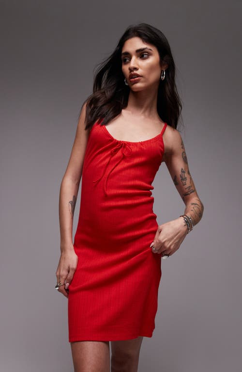 Topshop Pointelle Cotton Minidress In Red