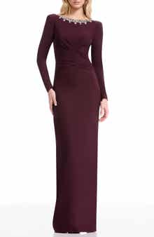 Dress the Population Anne Embellished Long Sleeve Column Gown