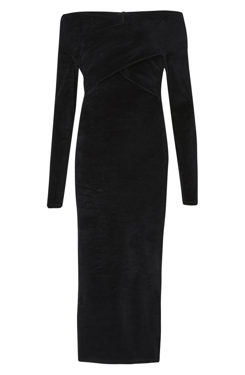 AllSaints Delta Off the Shoulder Long Sleeve Velvet Midi Dress, Alternate, color,