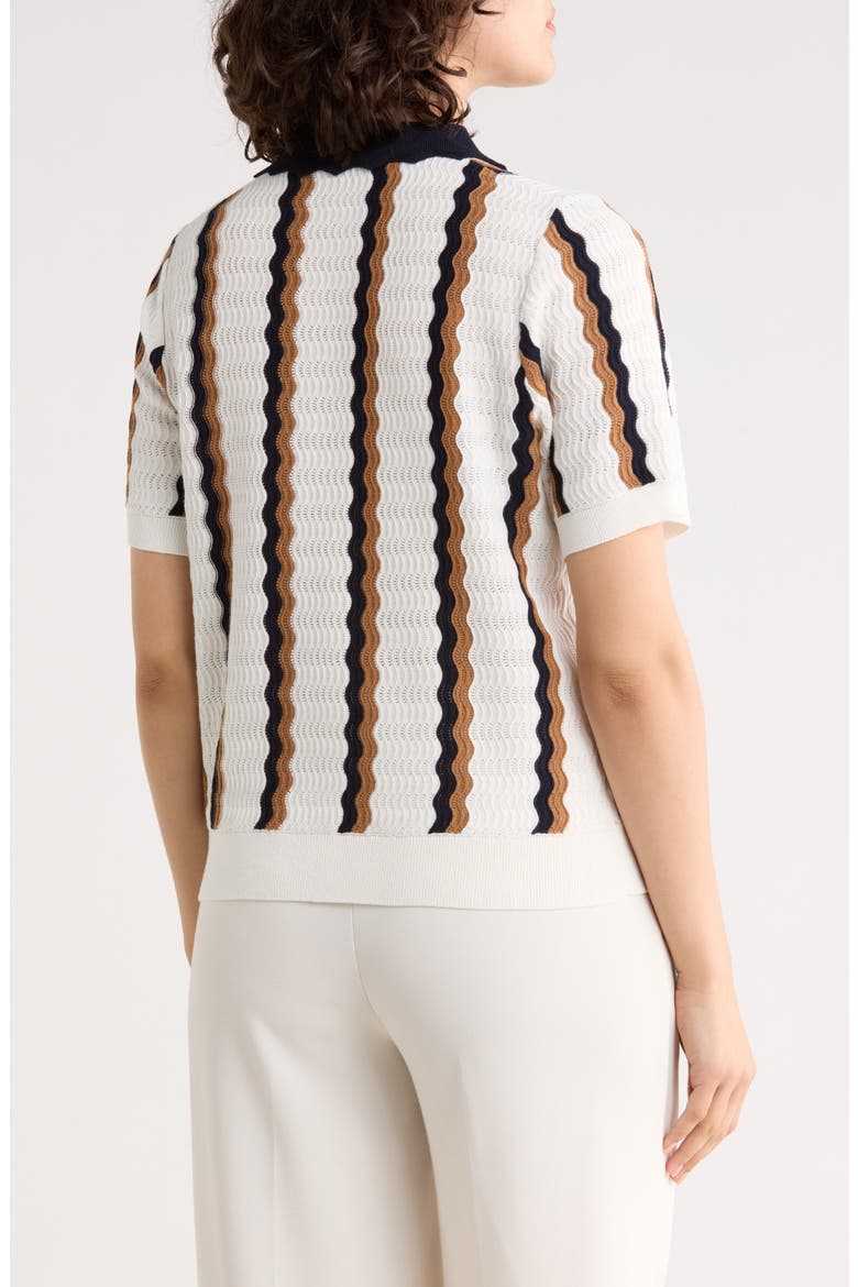 Stripe Pointelle Polo Sweater, Alternate, color, IVORY/ CAMEL/ NAVY