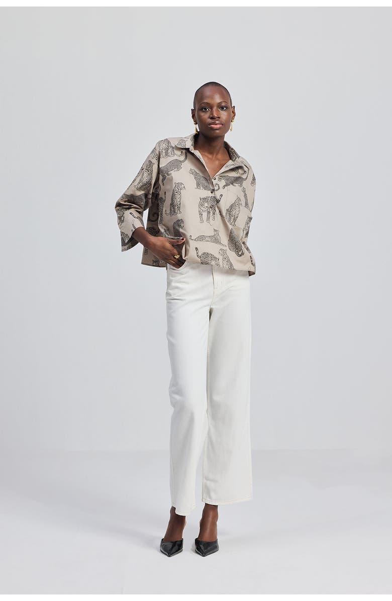 Reistor Oversized Cropped Button-Down Shirt, Alternate, color, Grey