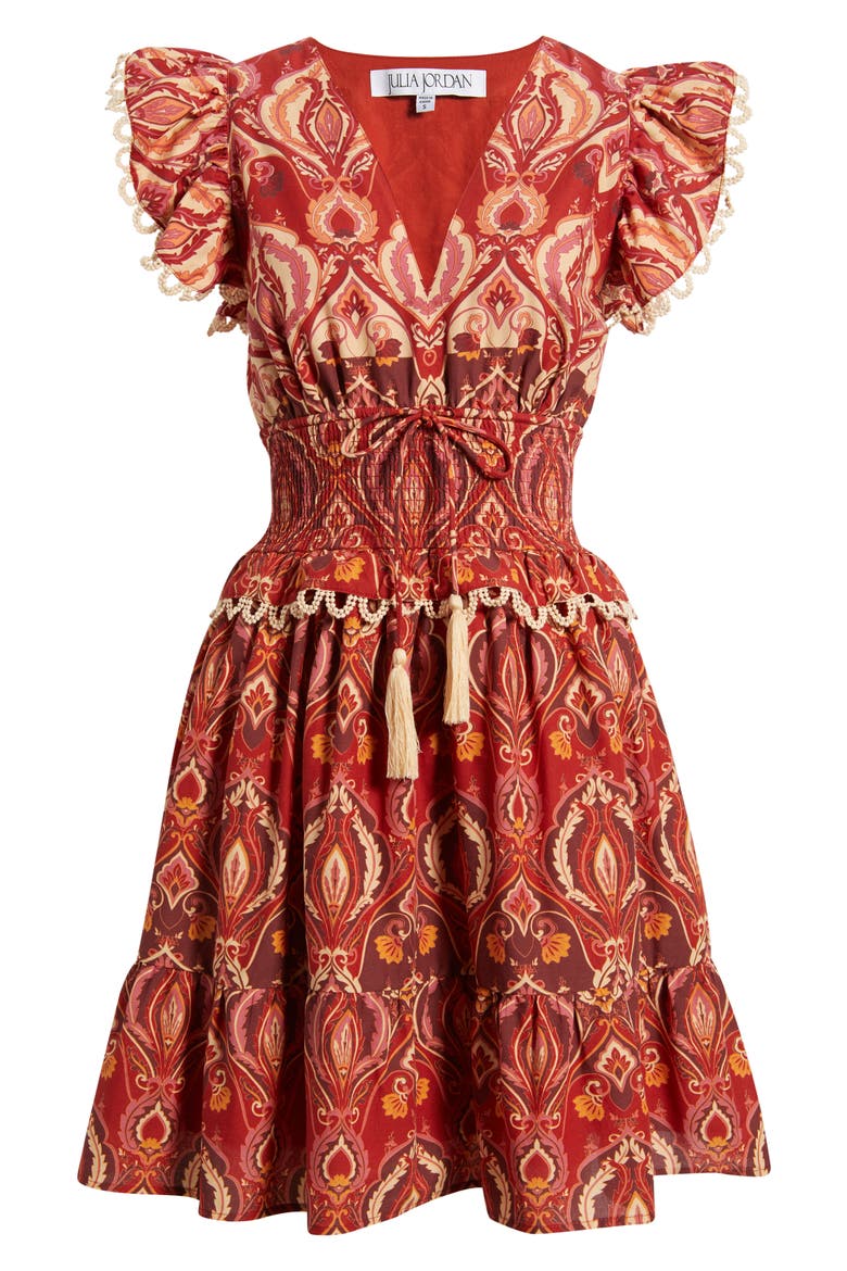 Smocked Waist Ruffle Dress, Alternate, color, RED MULTI