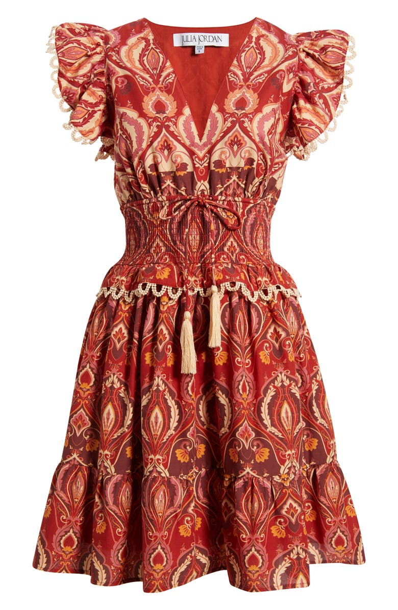 Julia Jordan Smocked Waist Ruffle Dress, Alternate, color, Red Multi