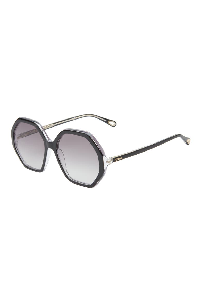 58mm Geometric Oversize Sunglasses, Alternate, color, BLACK BLACK GREY
