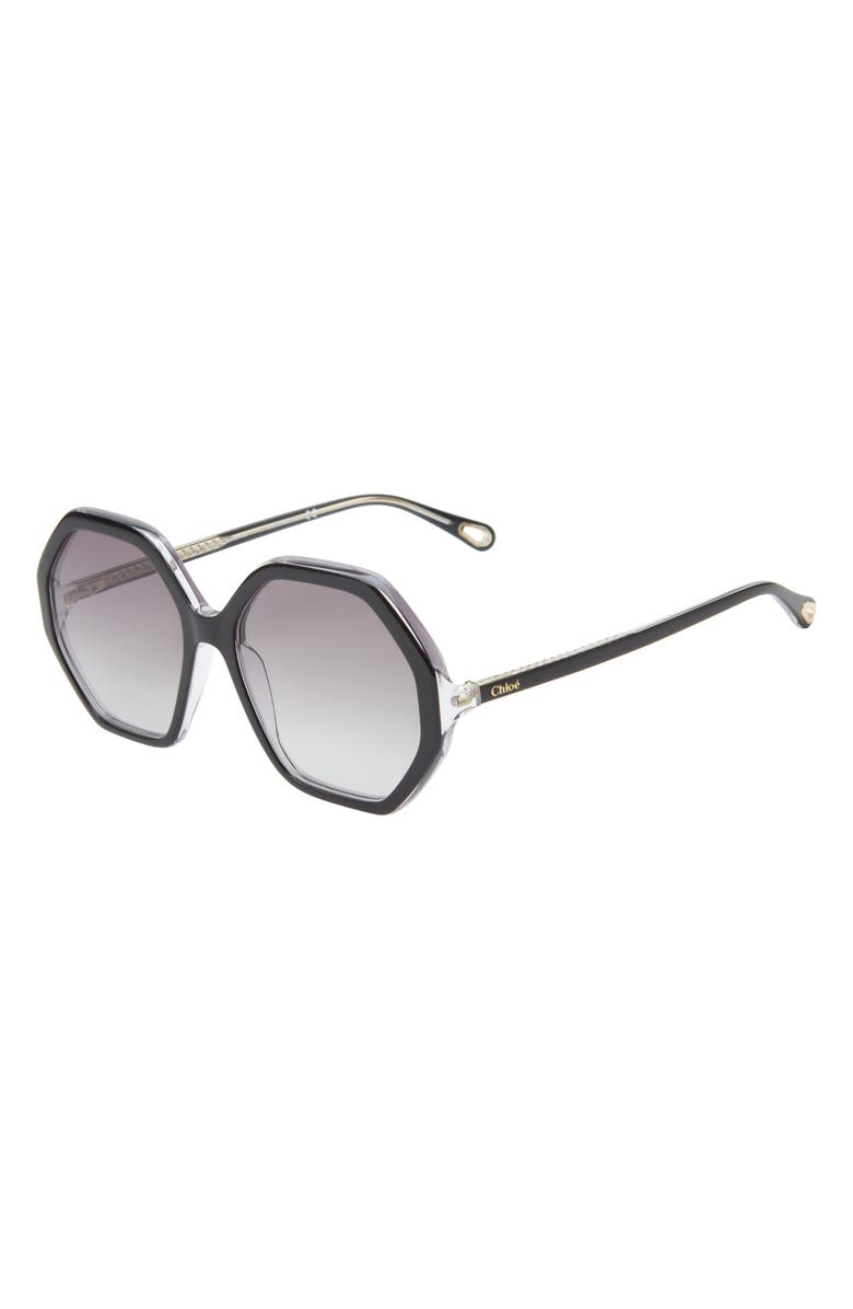 Chloé 58mm Geometric Oversize Sunglasses, Alternate, color, Black Black Grey