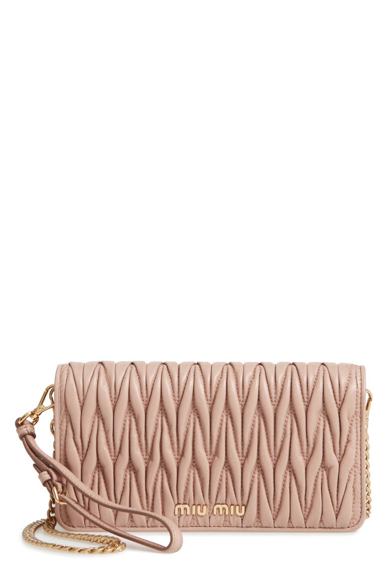 Matelassé Leather Wallet on a Chain, Main, color, CAMMEO