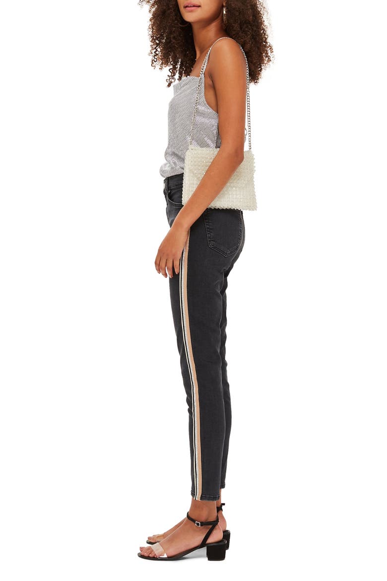 MOTO Stripe Skinny Jeans, Alternate, color, WASHED BLACK