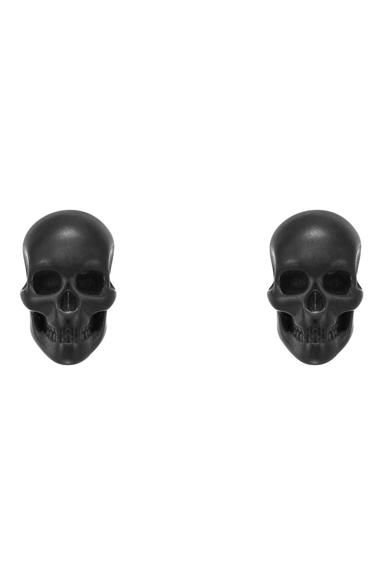 Men's Skull Stud Earrings, Main, color, BLACK
