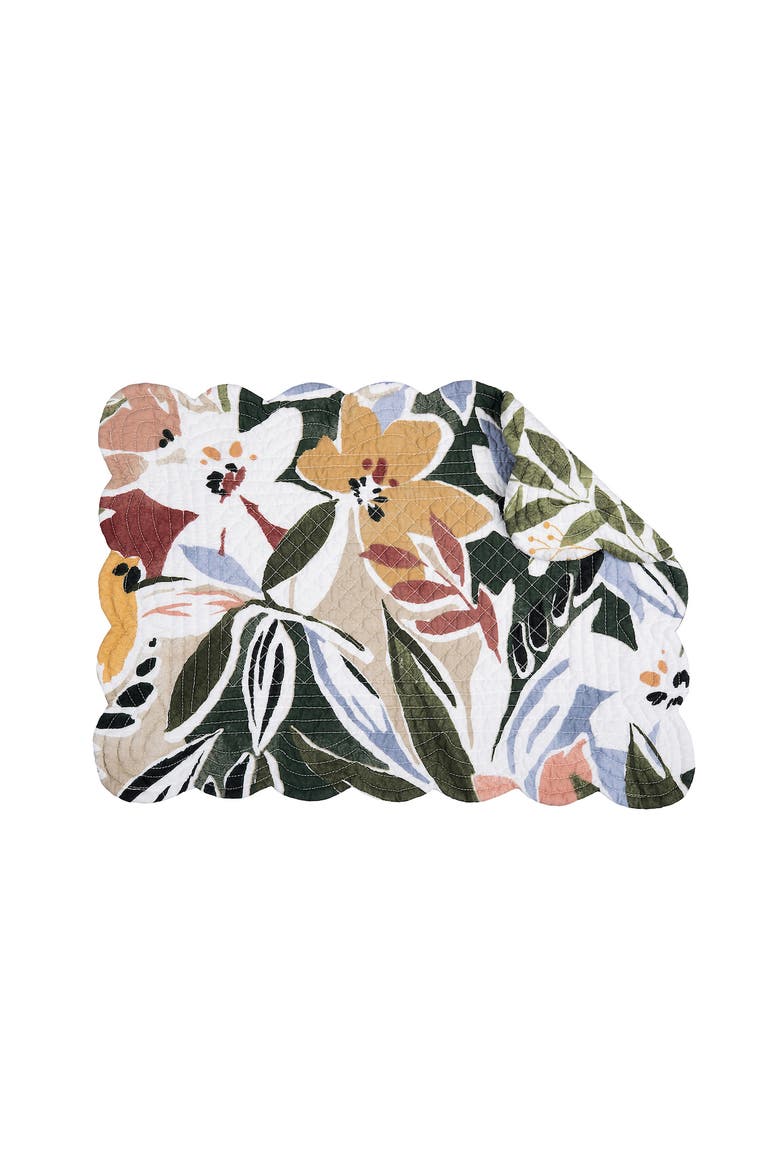 Joelle Palm Leaves & Flowers 100% Cotton Set of 6 Placemats 13" x 19", Alternate, color, Green