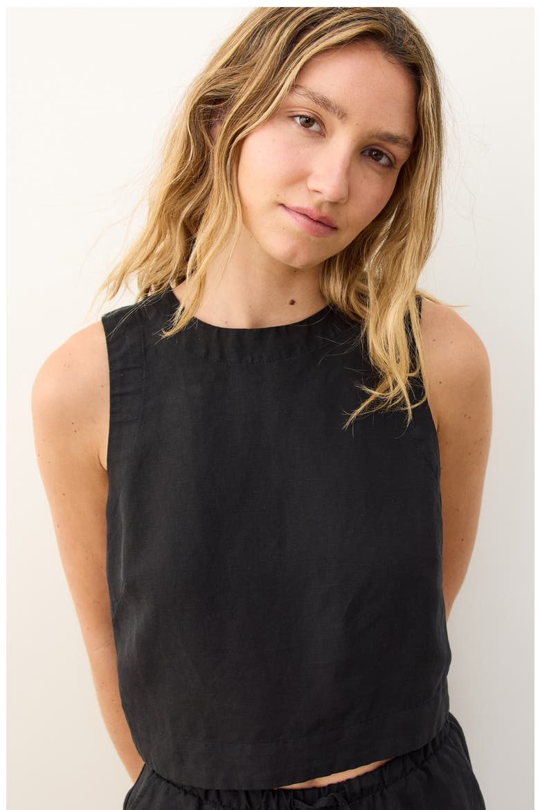Quinn Sleeveless Linen Blend Crop Top, Alternate, color, BLACK