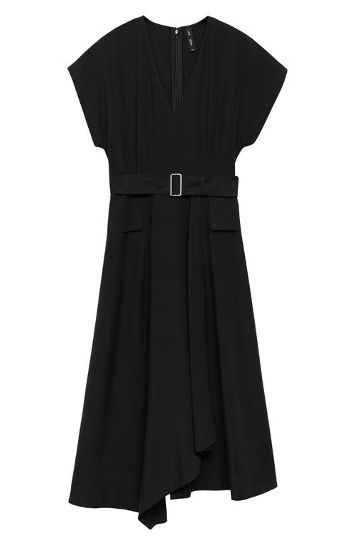 Mango Belted Asymmetric Hem Midi Dress In Black