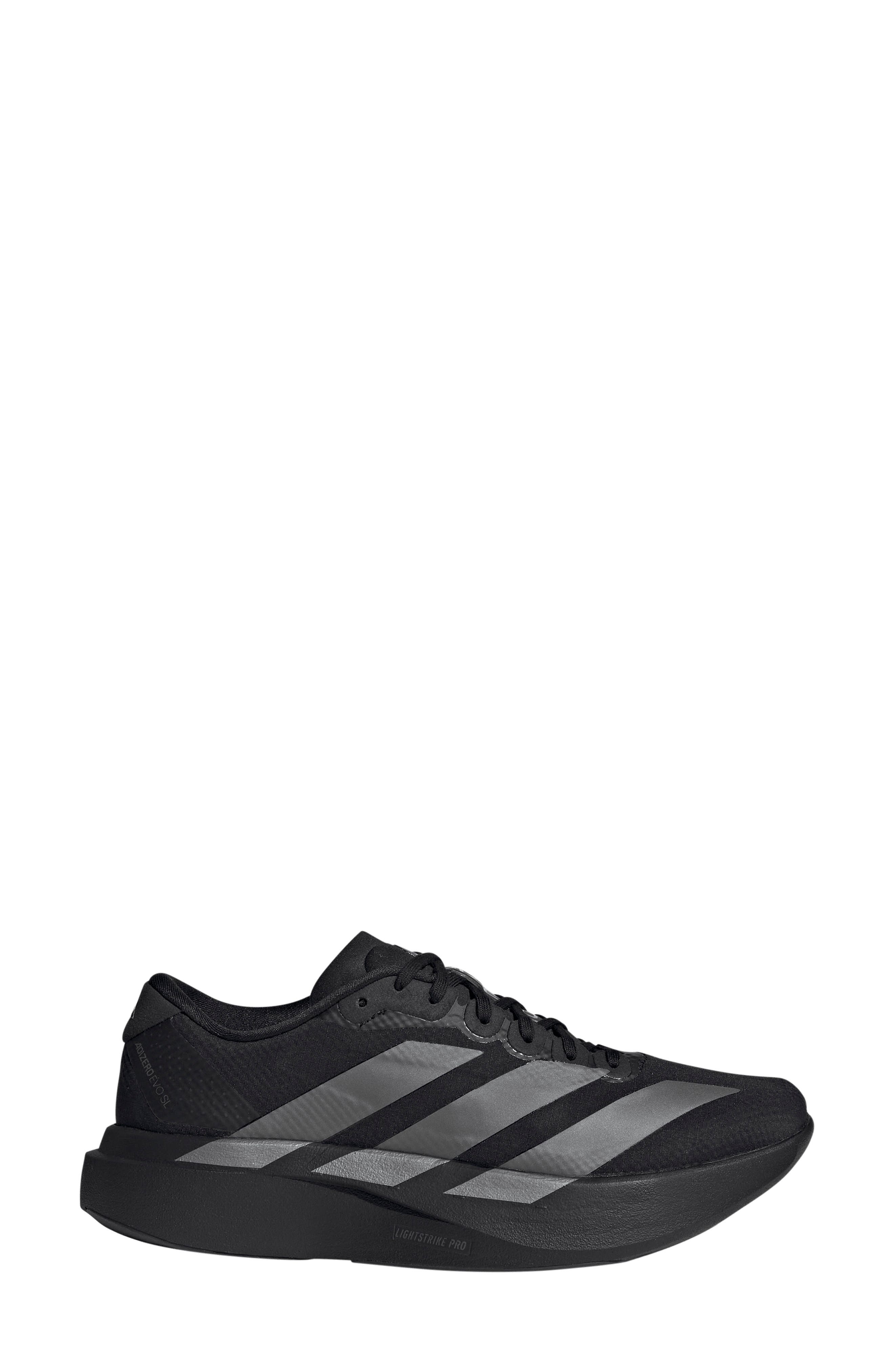 Adizero Evo SL WOVEN Running Shoe, Alternate, color, CORE BLACK/ IRON/ BLACK