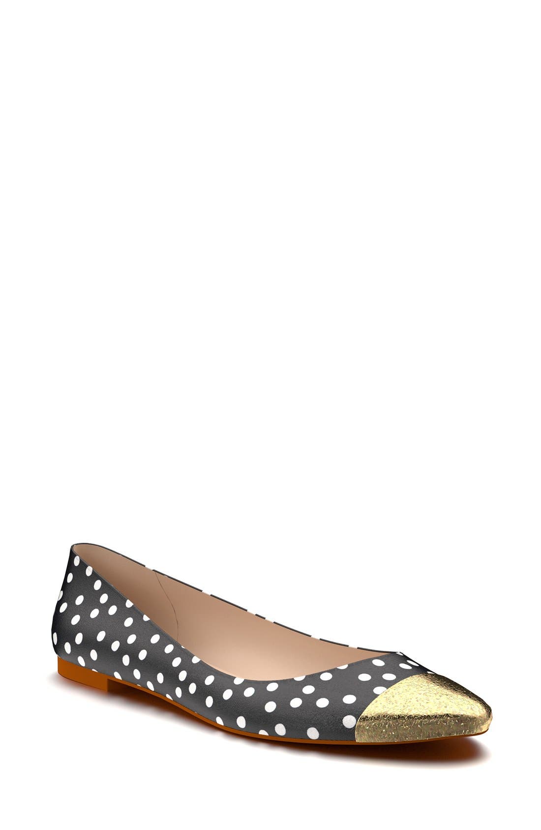 Cap Toe Ballet Flat, Main, color, BLACK/ WHITE POLKA DOT