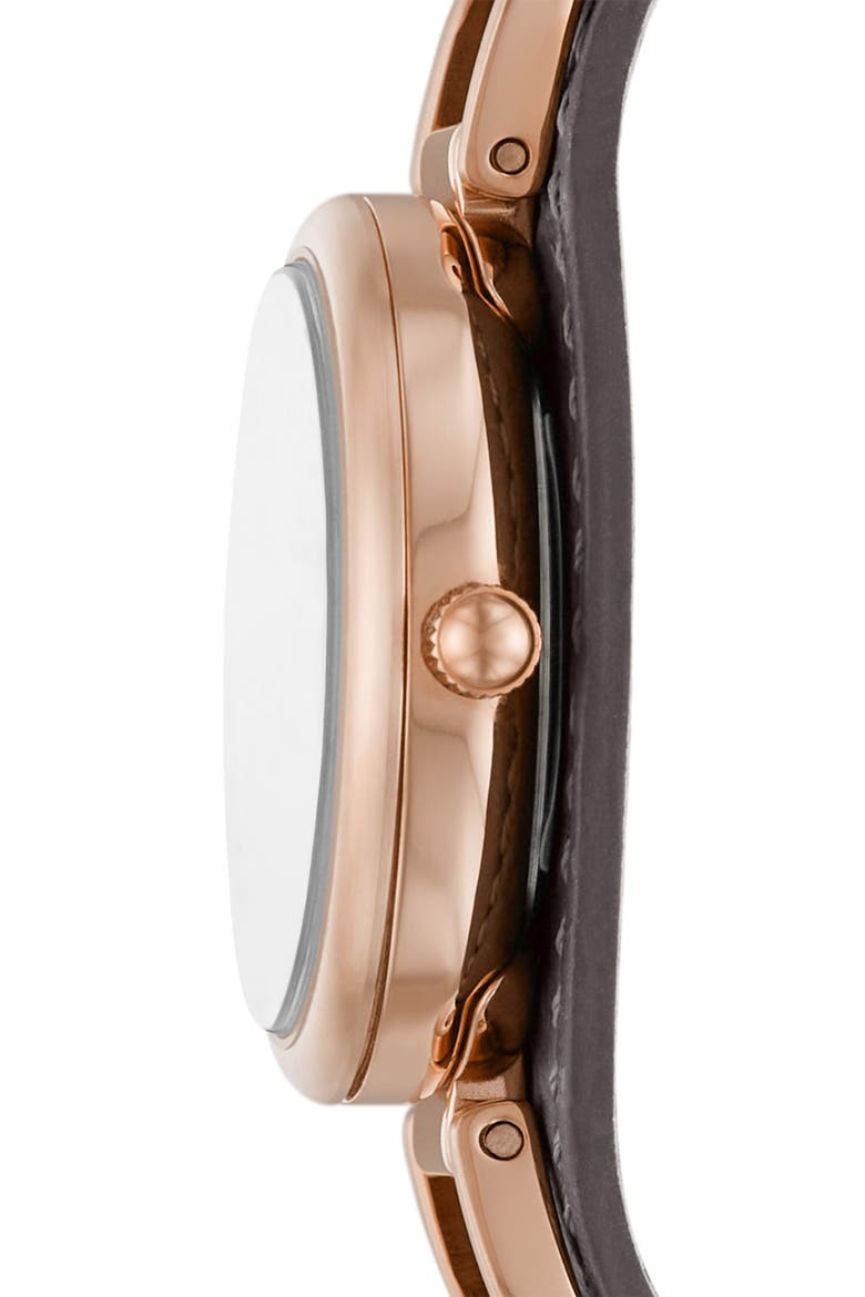 Carlie Leather Strap Watch, 28mm, Alternate, color, BLACK/ROSE GOLD