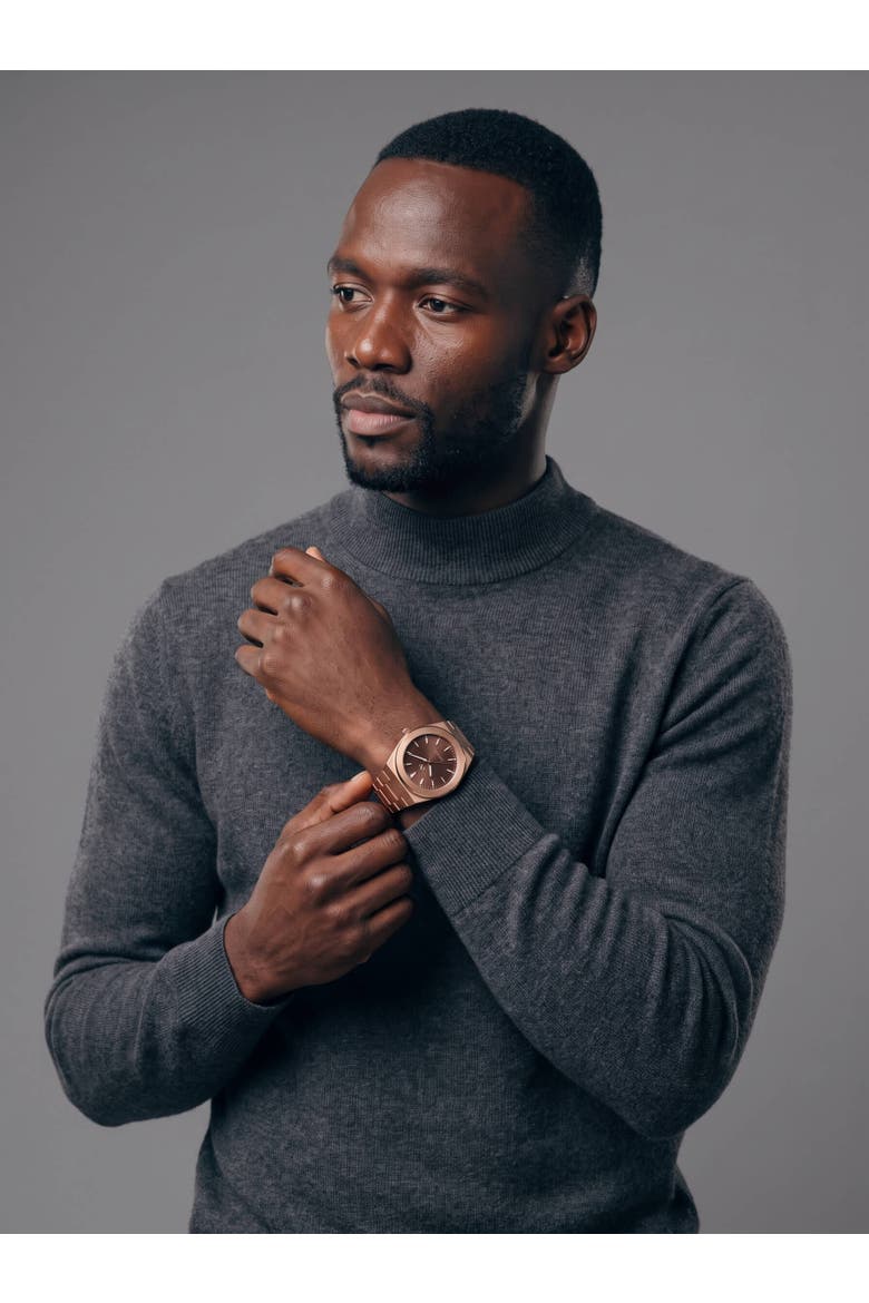 Elevate Link Mocha Swiss Quartz Bracelet Watch, 42MM, Alternate, color, Muted Rose Gold/Mocha