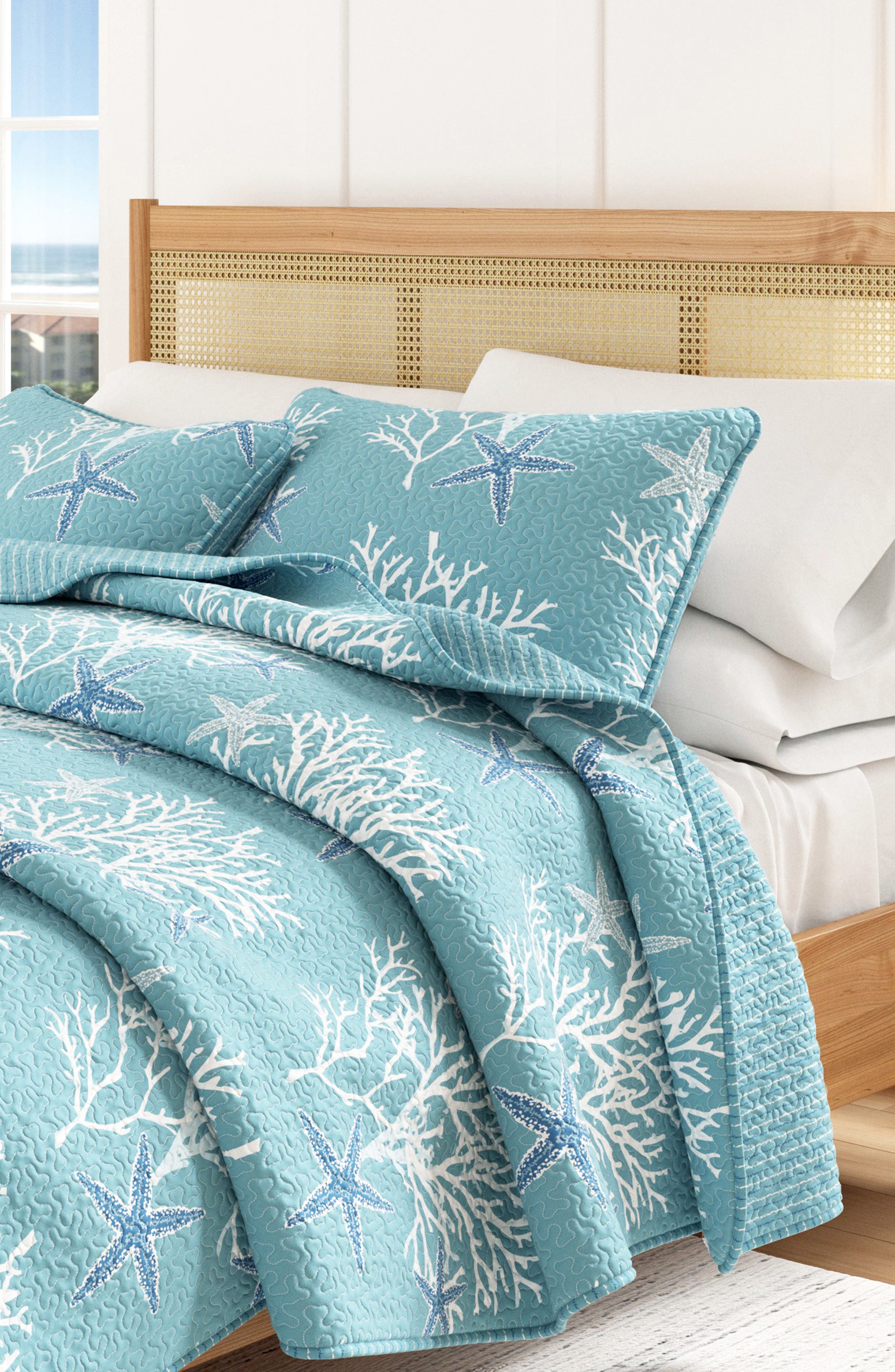Woven & Weft Coral Starfish Reversible Microfiber Quilt Set