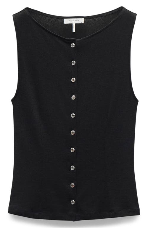 Rag & Bone The Knit Boat Neck Button Front Tank In Black