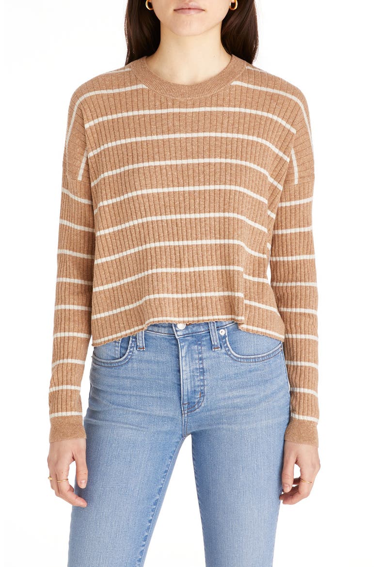 No Strings Attached Stripe Crewneck Sweater, Main, color, SILVER SAND
