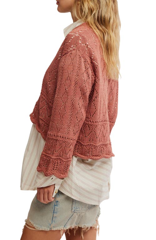 Shop Free People Cotton Blend Crop Pointelle Sweater In Cedarwood