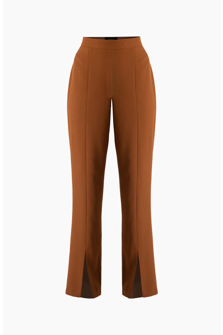 Straight-Leg Trousers with Leg Slits, Alternate, color, Brown