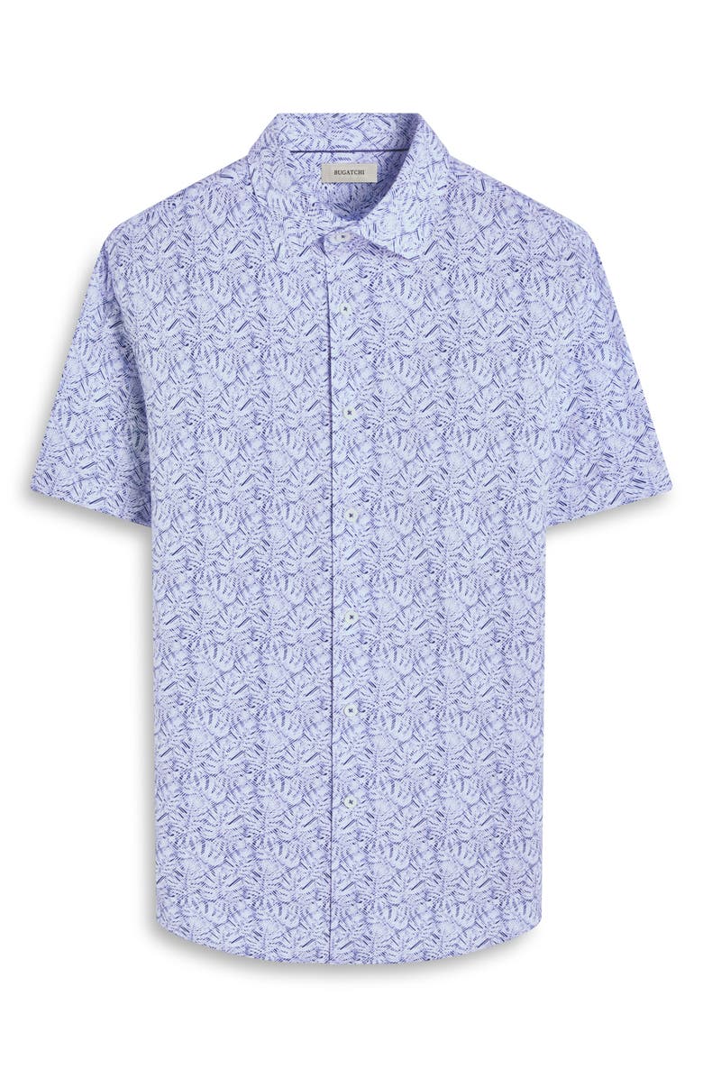 Bugatchi Miles OoohCotton<sup>®</sup> Leaf Print Short Sleeve Button-Up Shirt, Alternate, color, Navy