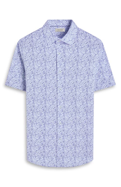 Bugatchi Miles Ooohcotton® Leaf Print Short Sleeve Button-up Shirt In Navy
