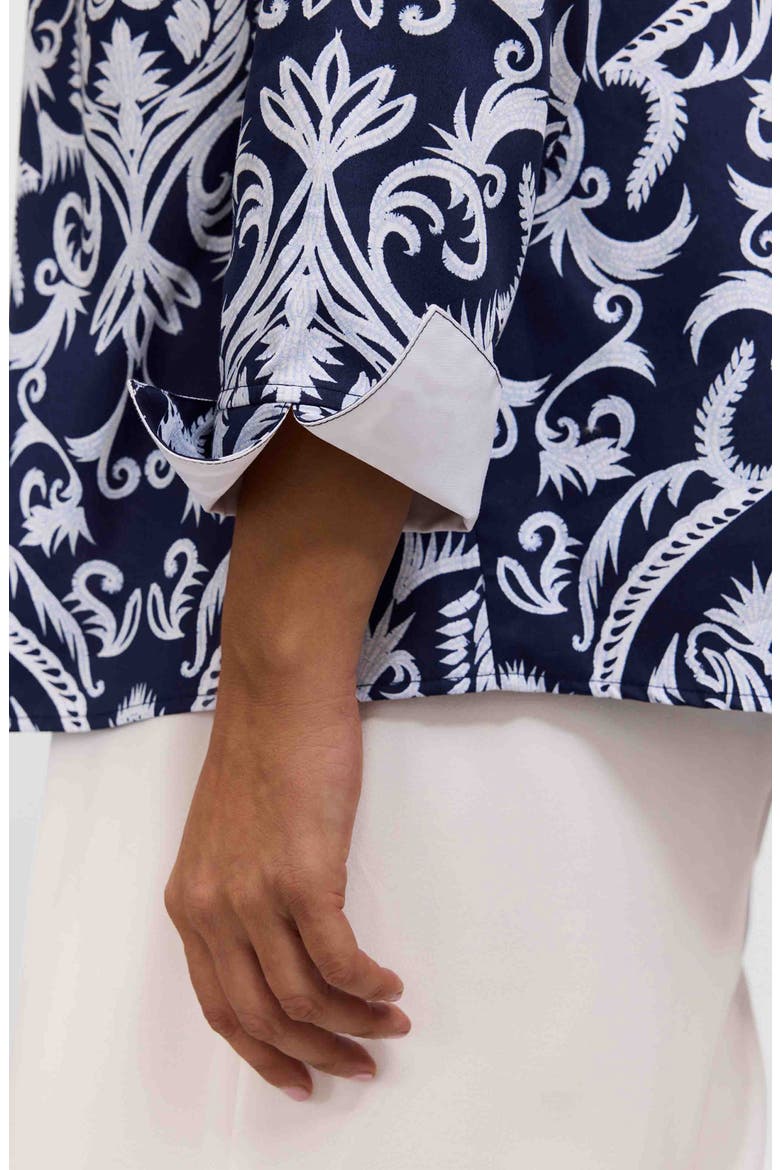 Agnes Florentine Print Three-Quarter Sleeve Cotton Popover Top, Alternate, color, NAVY BLUE/ WHITE