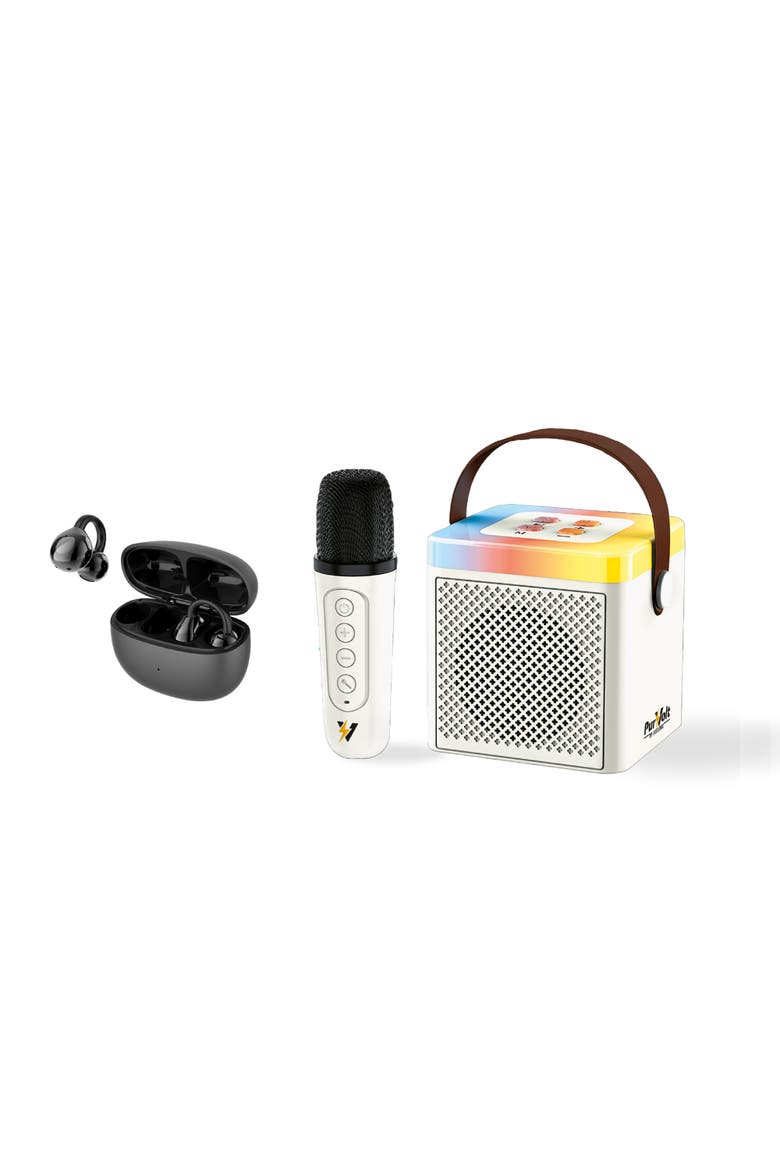 Ultimate Sound & Party Combo Portable Karaoke Set & True Wireless Stereo Earbuds, Main, color, Multicolor