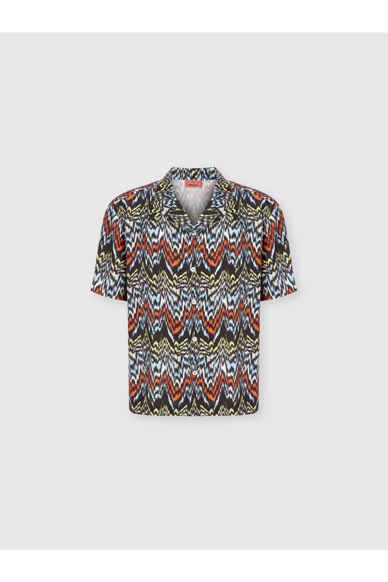 Bowling Shirt In Viscose With Abstract Zigzag Print, Main, color, Black & Multicoloured