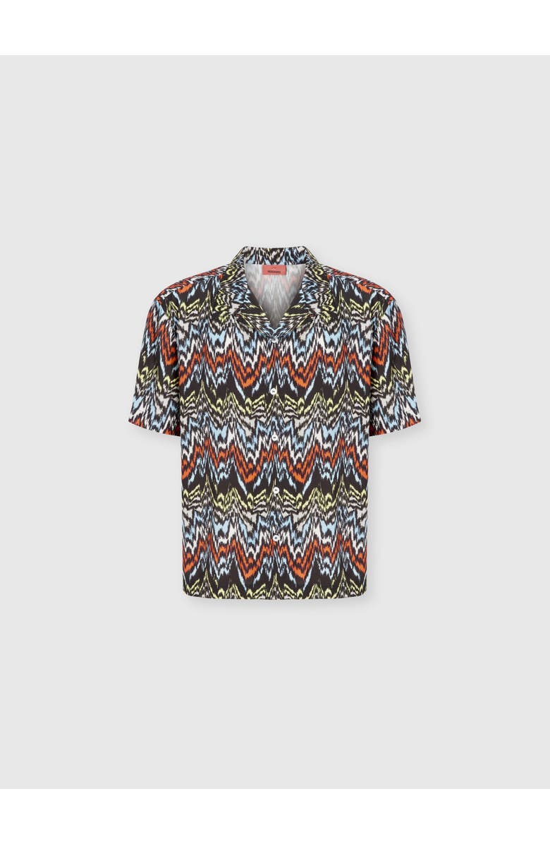 UM Bowling Shirt In Viscose With Abstract Zigzag Print, Main, color, Black & Multicoloured