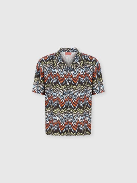 Bowling Shirt In Viscose With Abstract Zigzag Print