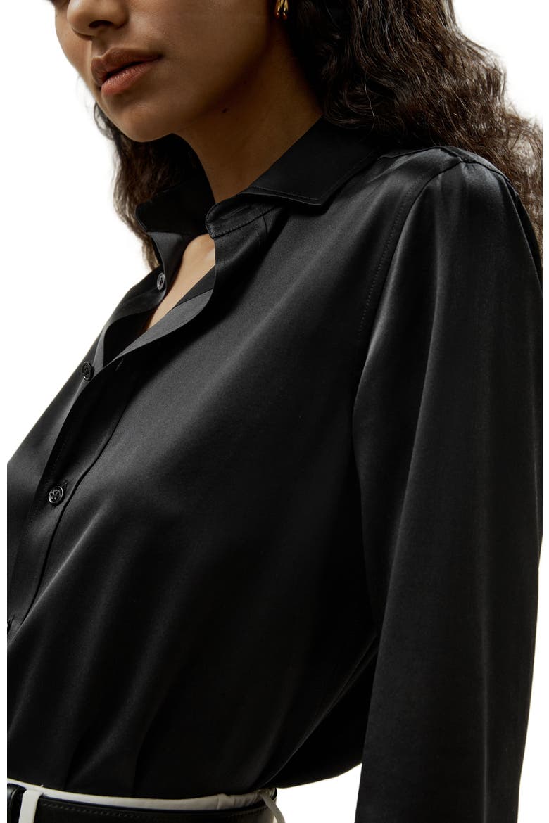 Women's Tailored Button Down Silk Shirt, Alternate, color, Black