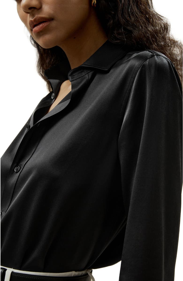Lilysilk Tailored Button Down Silk Shirt, Alternate, color, Black