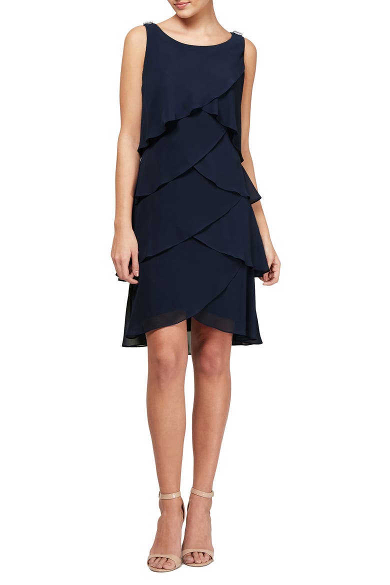 Tulip Chiffon Dress, Main, color, NAVY