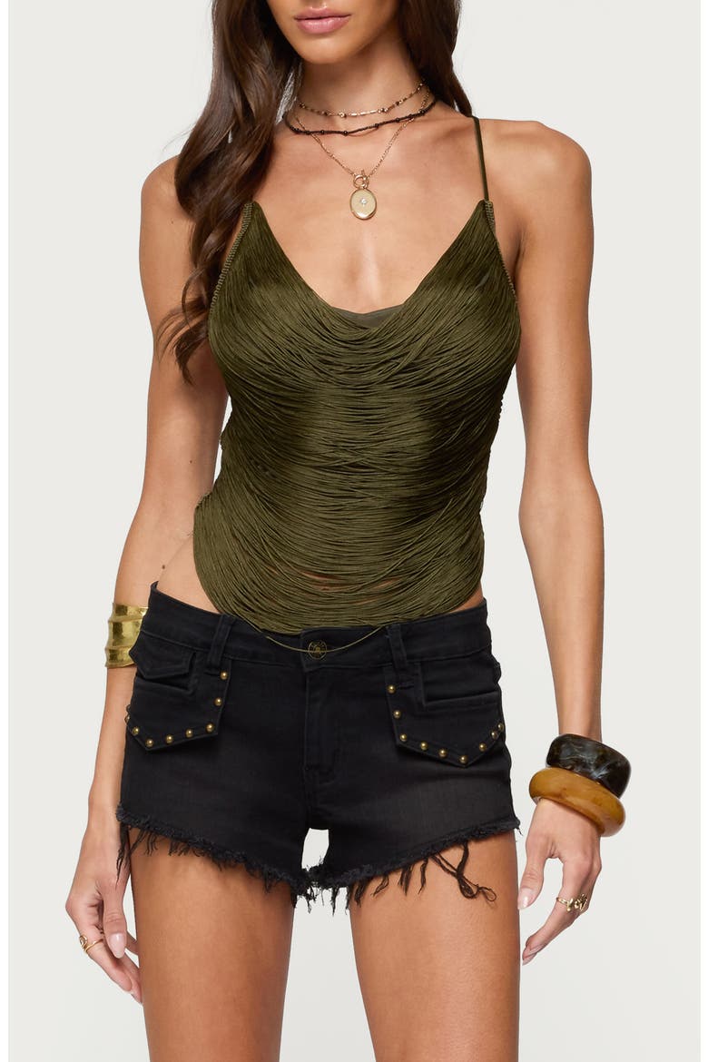 Elenie Fringe Cowl Neck Crossback Top, Main, color, OLIVE