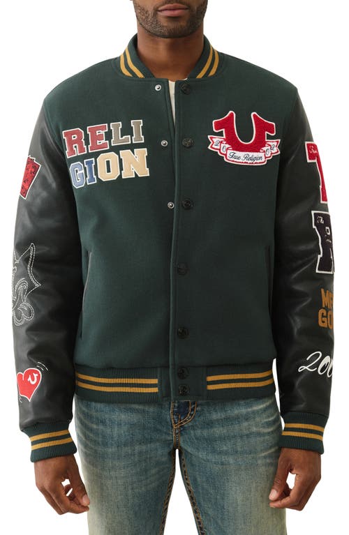 True Religion Cat Varsity Jacket In Green