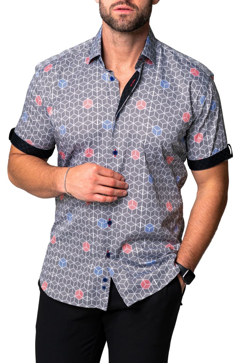 Galileo Geocolor Regular Fit Short Sleeve Button-Up Shirt, Main, color, WHITE