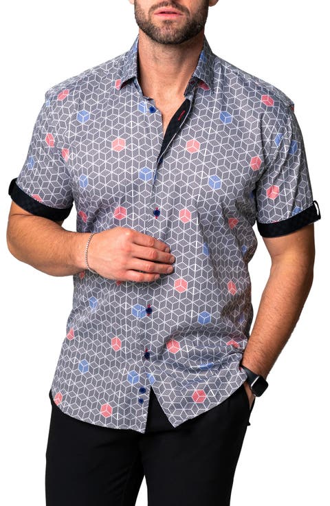 Galileo Geocolor Regular Fit Short Sleeve Button-Up Shirt