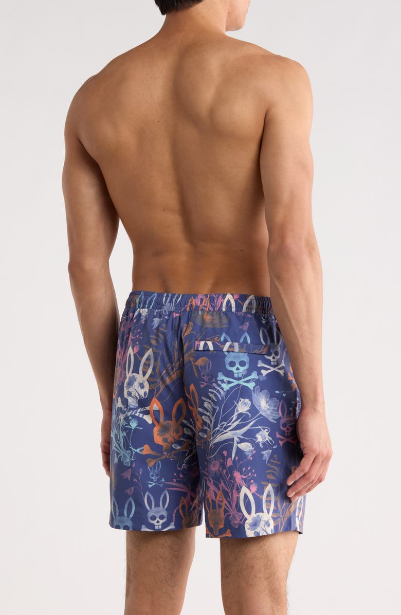 Psycho Bunny Santino Print Swim Shorts, Alternate, color, Gray Blue