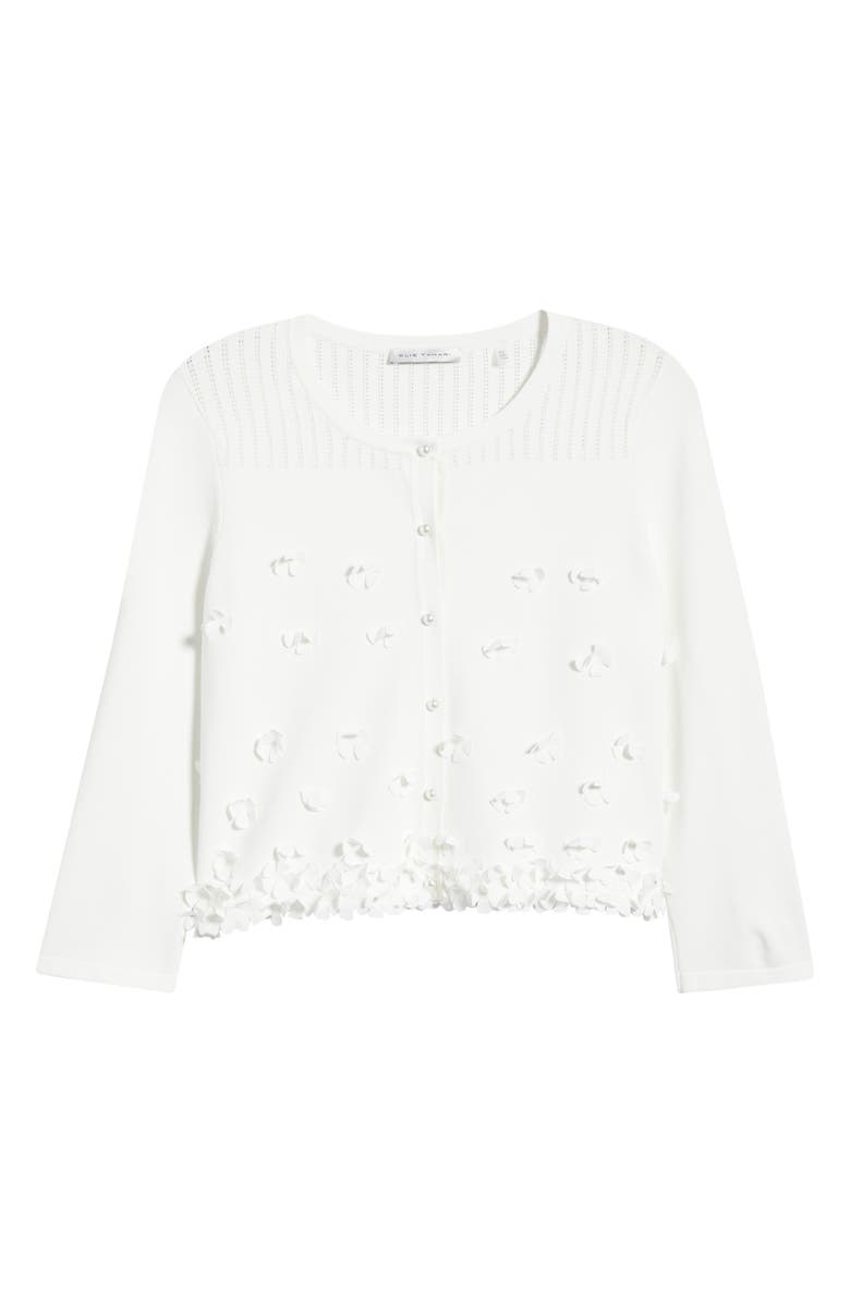 Elie Tahari Alana Floral Appliqué Cardigan, Alternate, color, Sky White