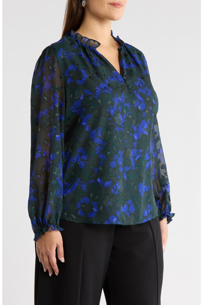Sweetwater Floral Print Organza Top, Alternate, color, EMERALD-BLUE