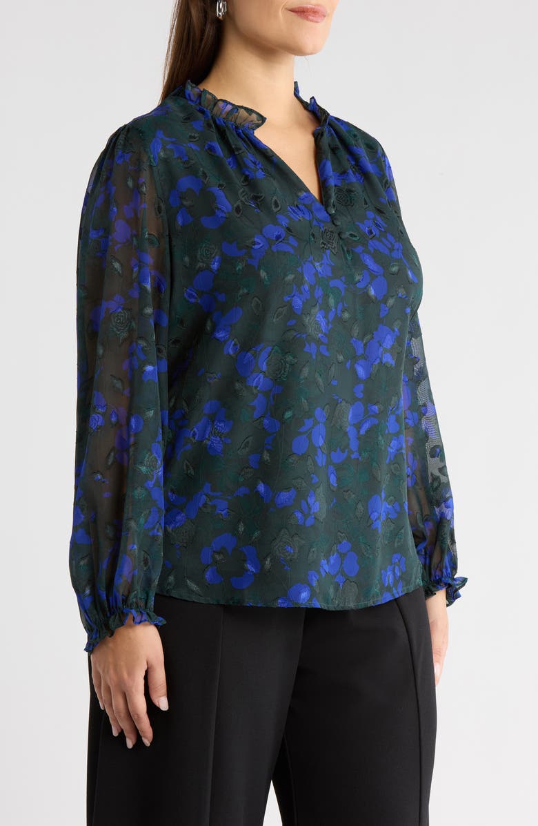 SUGARLIPS Sweetwater Floral Print Organza Top, Alternate, color, Emerald-Blue