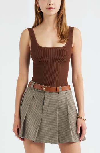 Open Edit Luxe Sculpt Rib Tank In Brown