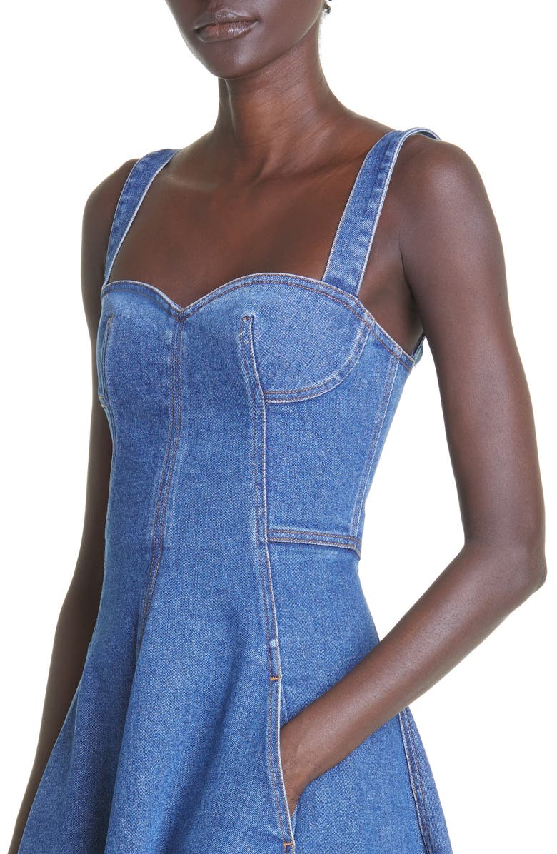 Oscar de la Renta Sweetheart Neck Denim Dress, Alternate, color, 