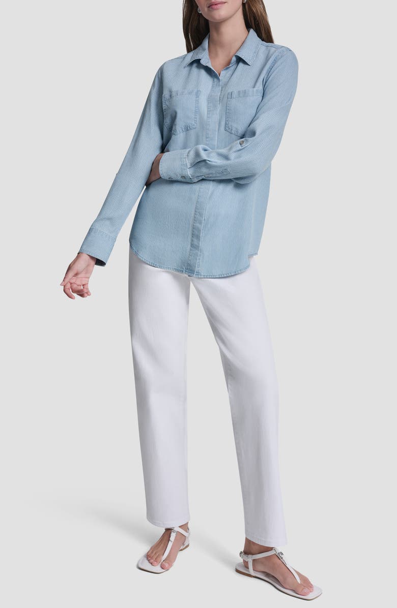 DKNY Jeans Chambray Button Front Top, Alternate, color, Chambray Stripe